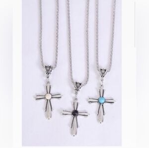 Cross Necklace Silver IVORY Semiprecious Stone Cross Earrings H 1.5" X W 1 "NEW
